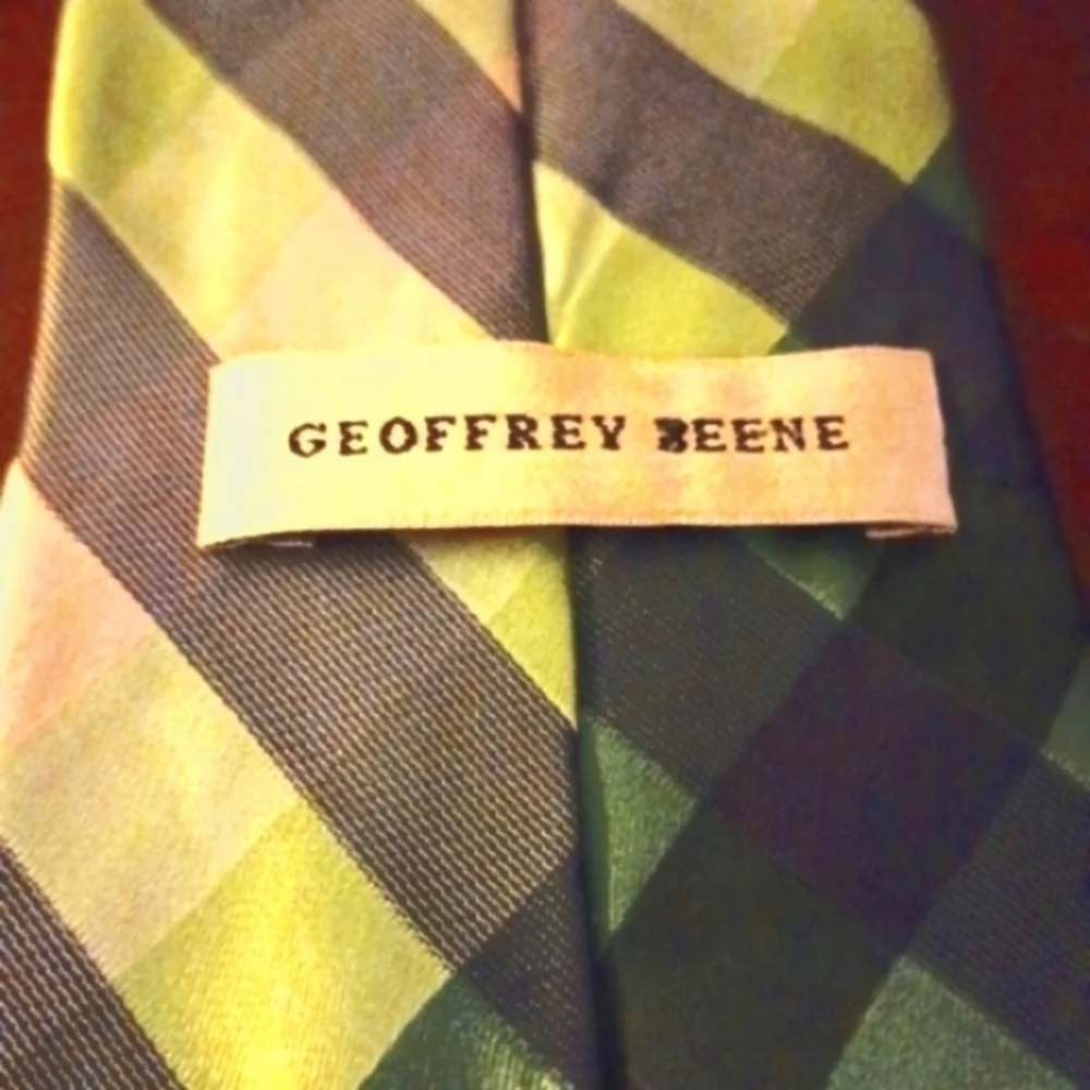 GEOFFREY BEENE Blue Green Plaid Spring Silk Necktie